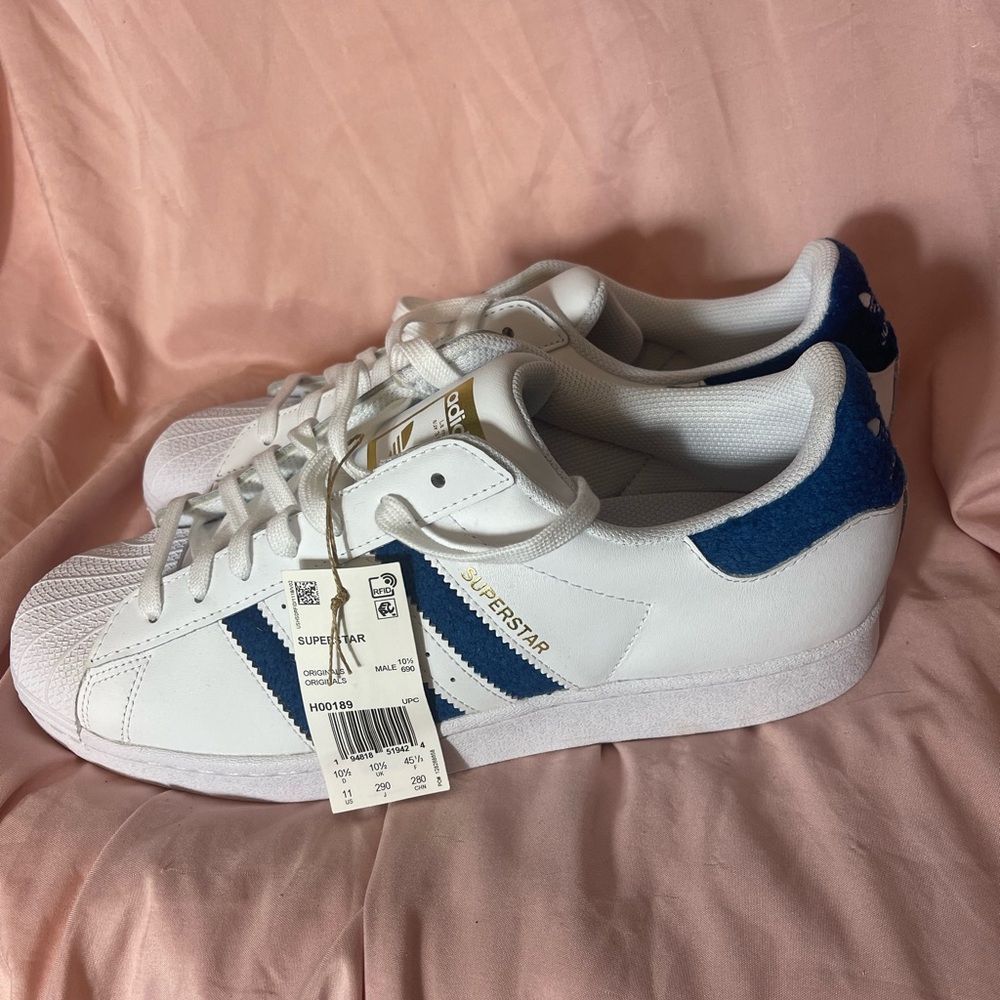 Adidas superstar Sneakers with felt heel and Blue White Stripes